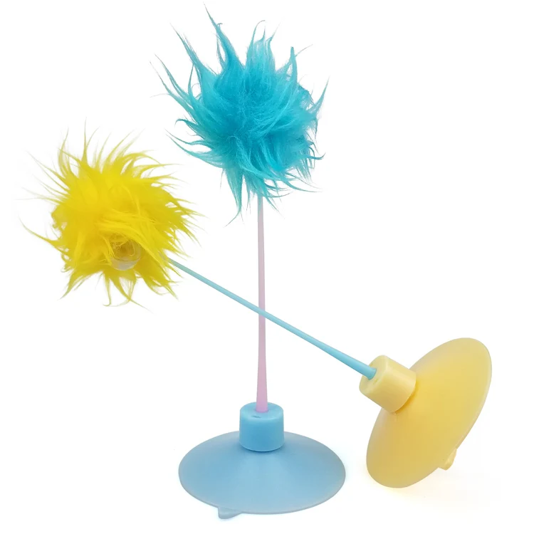 Scratcher cat toy suction cup with pom pom interactive cat sticks toys