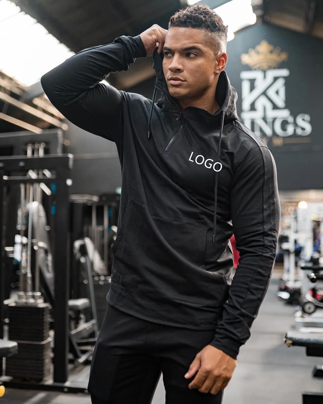 Custom Logo Printed Fall Winter Trend Pullover Men Sports Hoodies Mens Fitness Gym Black Sweatshirts