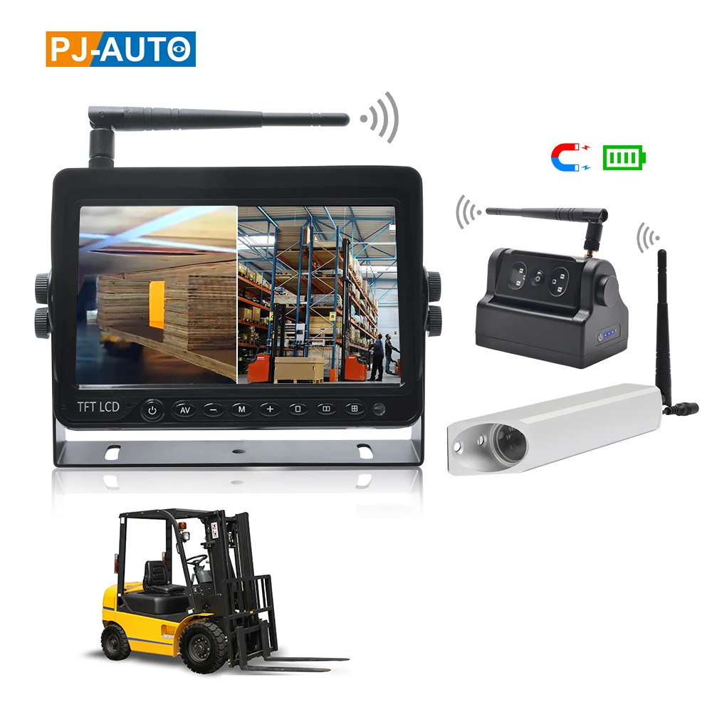 PJAUTO AHD Digital Wireless Car Reversing Backup Magnetic Battery Camera Kit Forklift Truck Van Wireless Camera Monitor System
