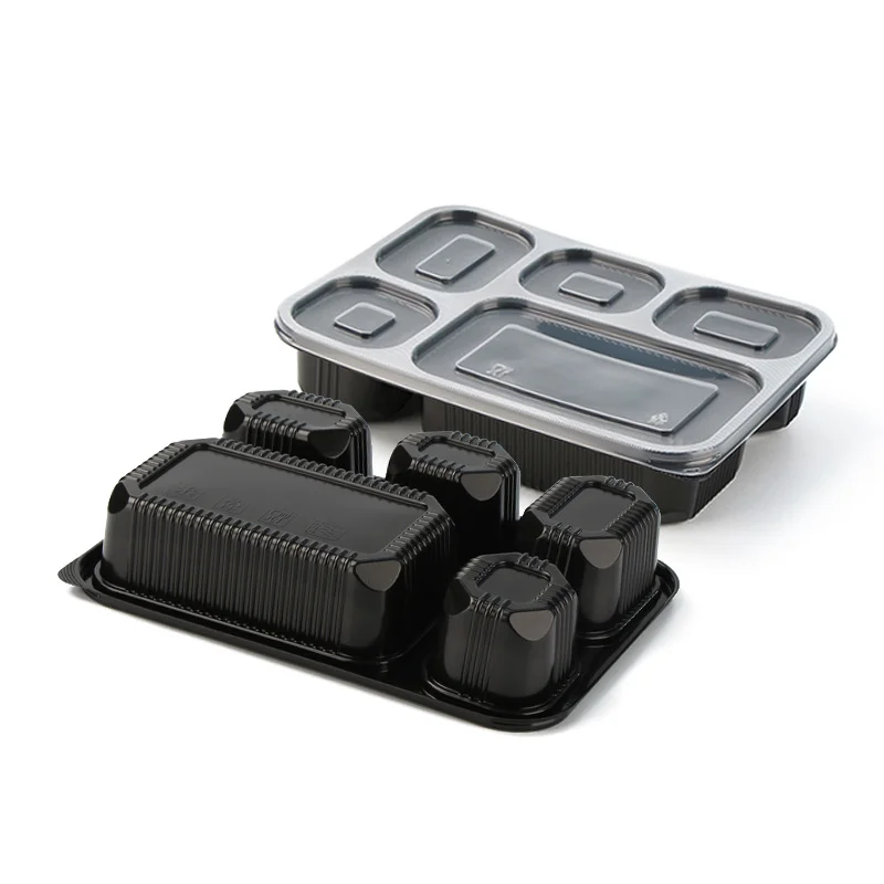 High Quality Leakproof 5 Compartment Bento Food Box With Clear Lid Reusable PP Microwaveable To Go Meal Prep Containers