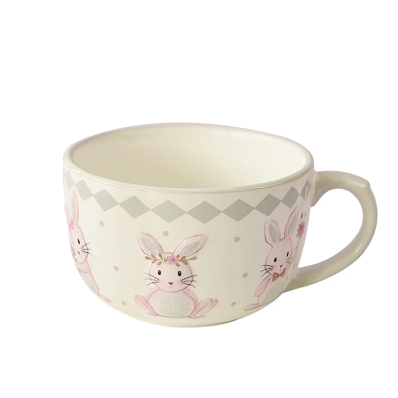 Bunny with Gold Bow Dot Homemade Ceramic Coffee & Soup Mugs