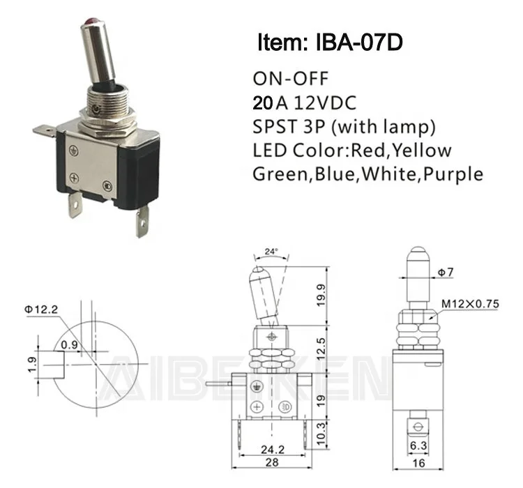 Waterproof 20A 12VDC ON-OFF SPST Illuminated Auto Toggle Switch Lighted with Safety Cover