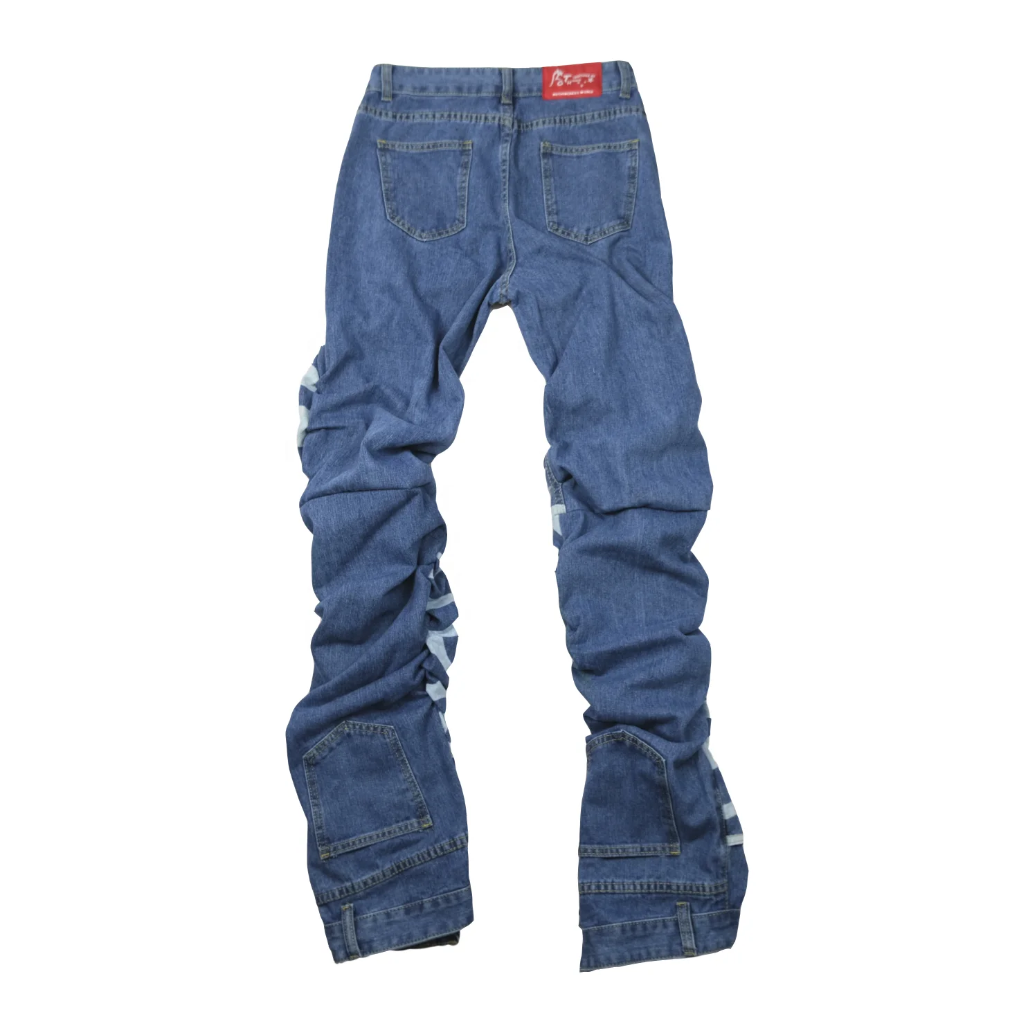 custom baggy ripped hip hop blue cargo stylish men stacked jeans
