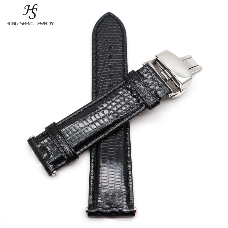 OEM High Quality Special Style Black Lizard Band Real Leather Watch Straps Accept Hand Sewn Strap