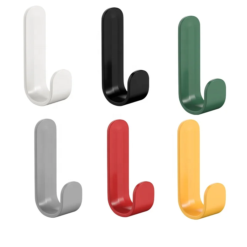 Color J Hook Door Back Coat Hook Kitchen Hole-free Multi-functional Adhesive Wall Hanging Simple Plastic Hook