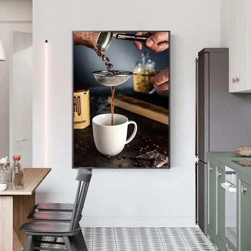 Vintage coffee latte canvas painting poster and print bar kitchen cafe home restaurant wall art decoration