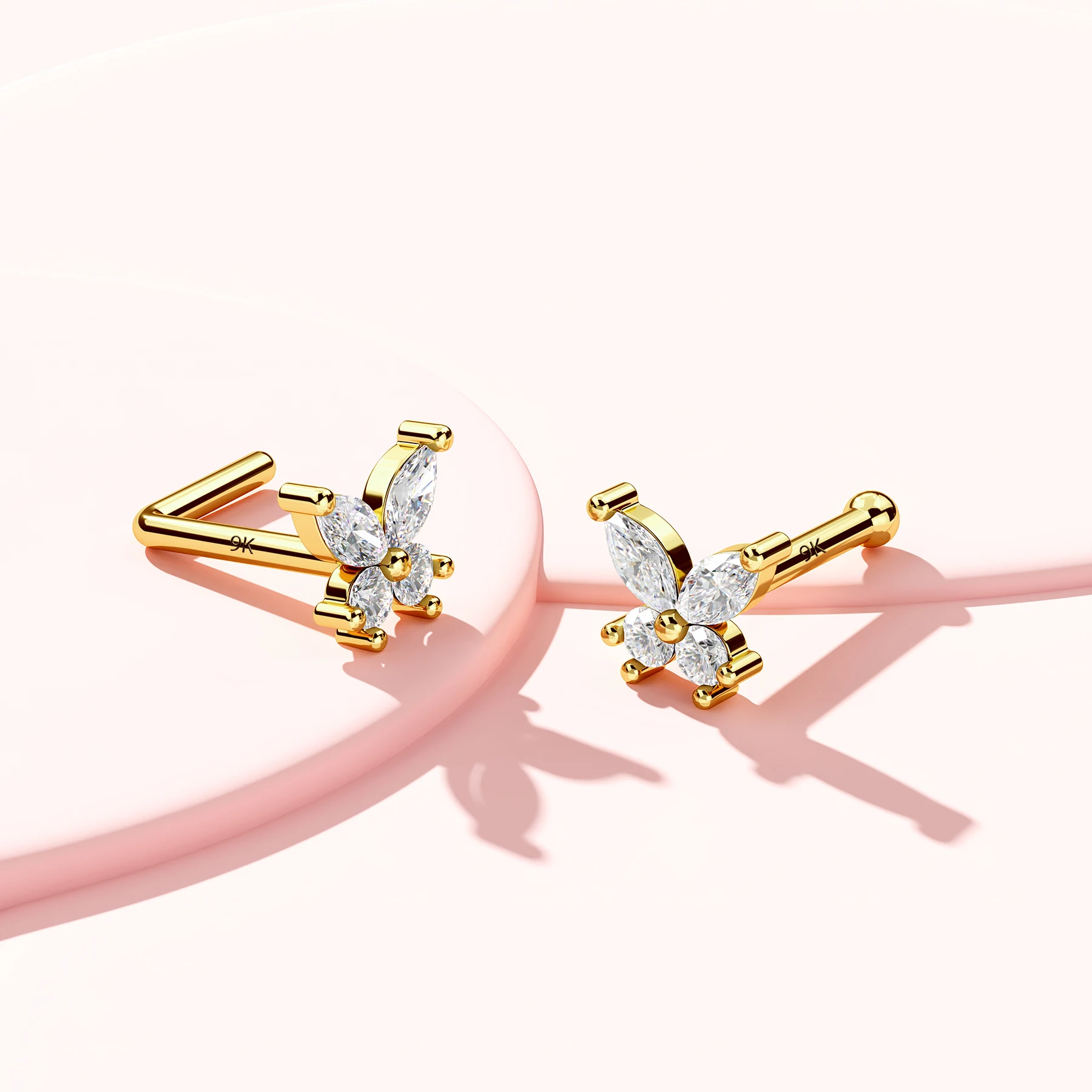 Toposh Rock 9K Solid Gold belly button navel Clear CZ Labret Cartilage Tragus Daith Stud Earrings nose ring Piercing Jewelry