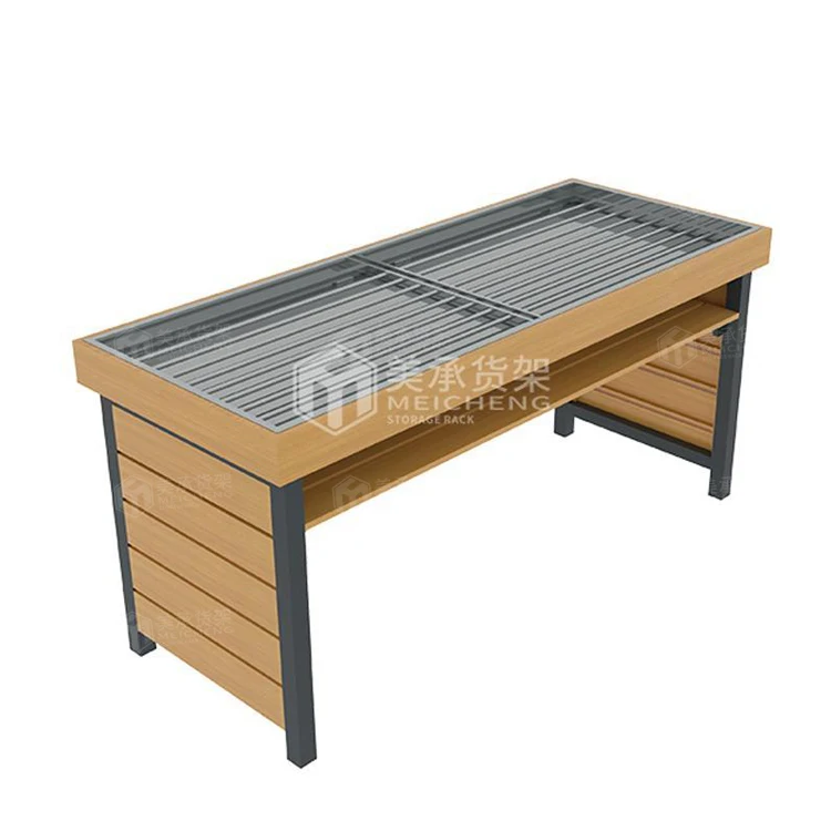 Meicheng Shop Racks Wooden Vegetable Stand Supermarket Steel Wood Fruit Vegetable Display Stand