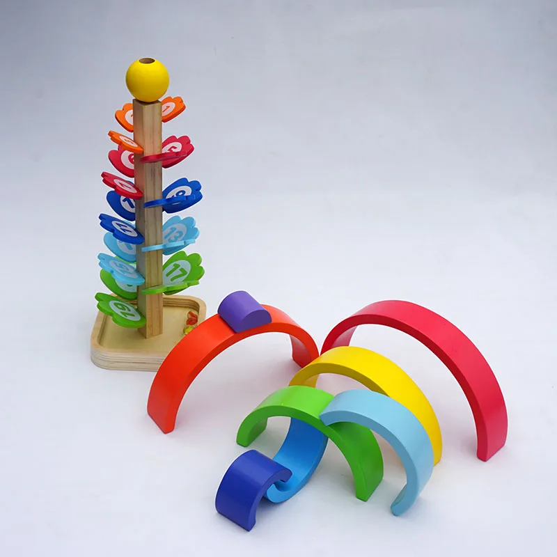 wooden Montessori Educational Stacking Bricks Toys Rainbow Building Blocks For Kids