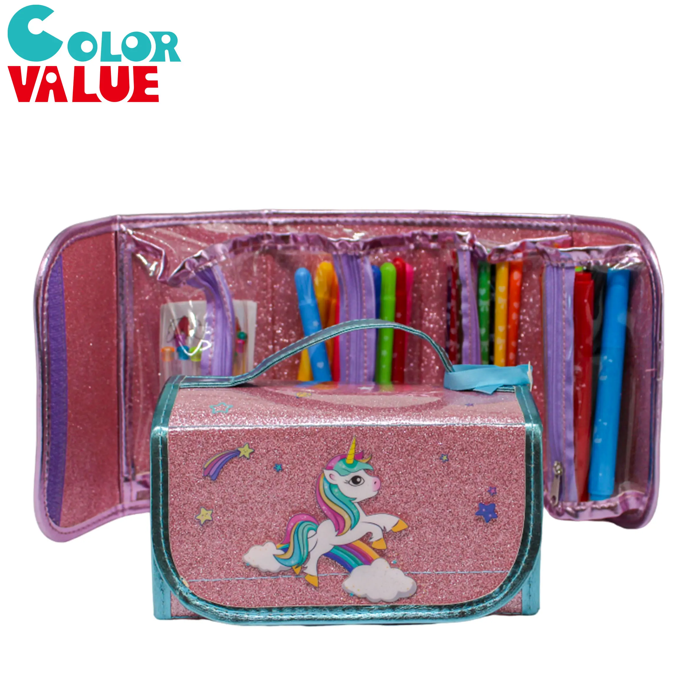 Fruit Scented Markers Set with Unicorn Pencil Case Color Pencils Art Supplies Crafts Coloring Set for Kids