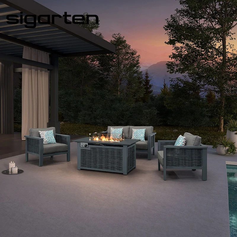 Sigarten One Stop Professional Collocation Fire Pit and Sofa Are Borne to be Matched PE Rattan Sofa Foshan Outdoor Furniture