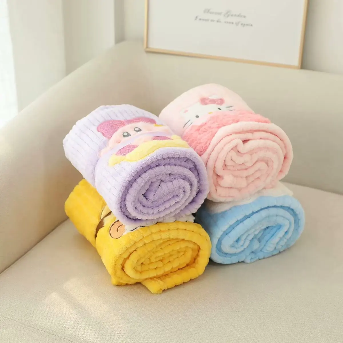Cartoon Anime Blanket For Child Portable Kuromi My Melody Cinnamoroll Office Air Conditioner Blanket For Baby Spring Summer