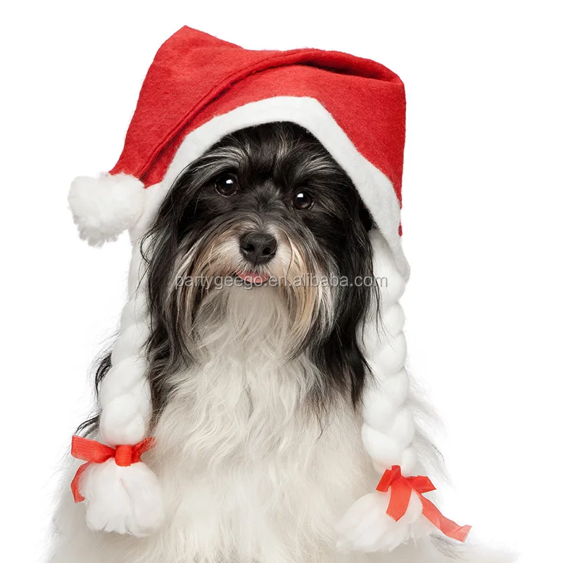 Рождественский красный плюшевый подарок шляпа домашнее животное Санта рождество аксессуар