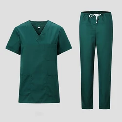 Wholesale Soft Cotton V Neck Split Suit Unisex Medical Uniforme Scrubs Sets Anti Wrinkle Women Hospital Uniforms