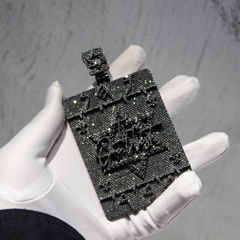 Custom Ice Out Pendant Solid 925 Sterling Silver Double Layer Black Moissanite Diamond Hip Hop Men Pendant