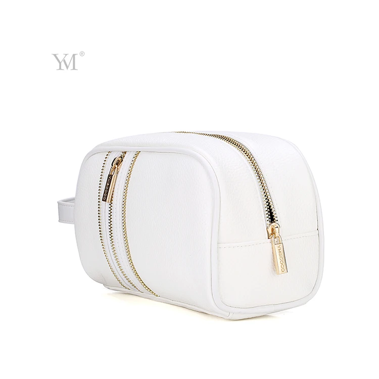 Fashion customized zipper pouch cosmetic bag white leather zip cosmetic make up pouch