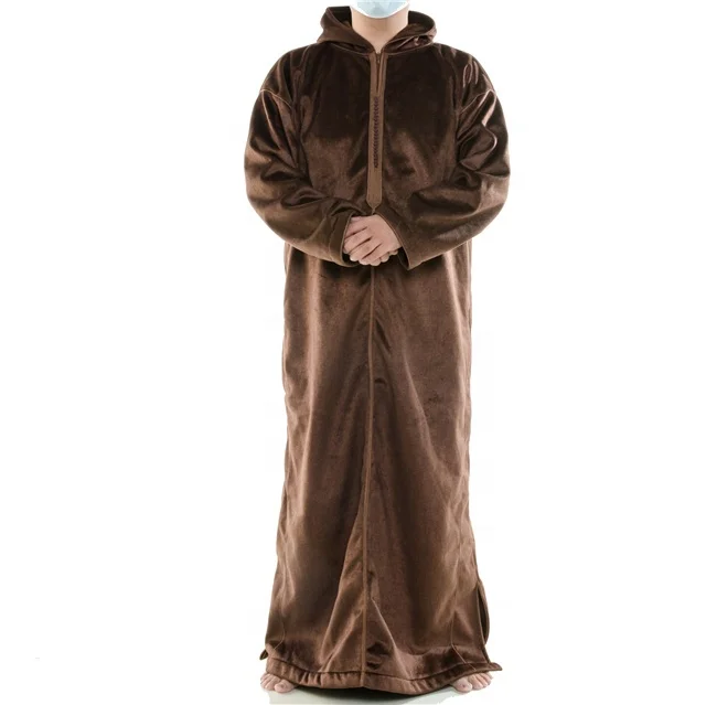 Wholesale Men Qamis High Quality Moroccan Jubbah Men Thobe for Winter thick Robe Mens Winter Abaya