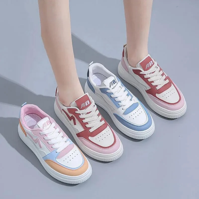 2024 New Style Fashion Cheap Blue Pink Color Casual Running Sport Sneakers Flats Shoes For Women