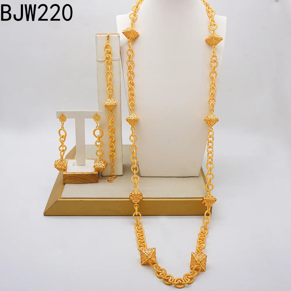 Dubai long necklace set 24K Dubai Gold African Style 4pcs Jewelry Set