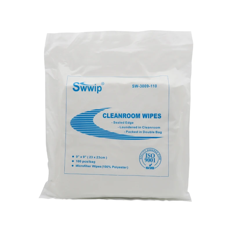 SW-3009-110 9x9inch Good Sorbency Class 100 Lint Free Cleanroom Esd Antistatic Microfiber Cleaning Wipes
