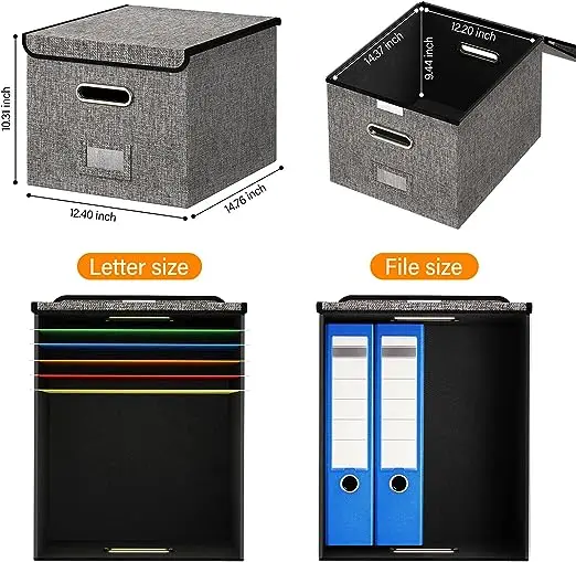 File Box Organizer with lid Collapsible Linen File Storage Boxes Comic book storage box