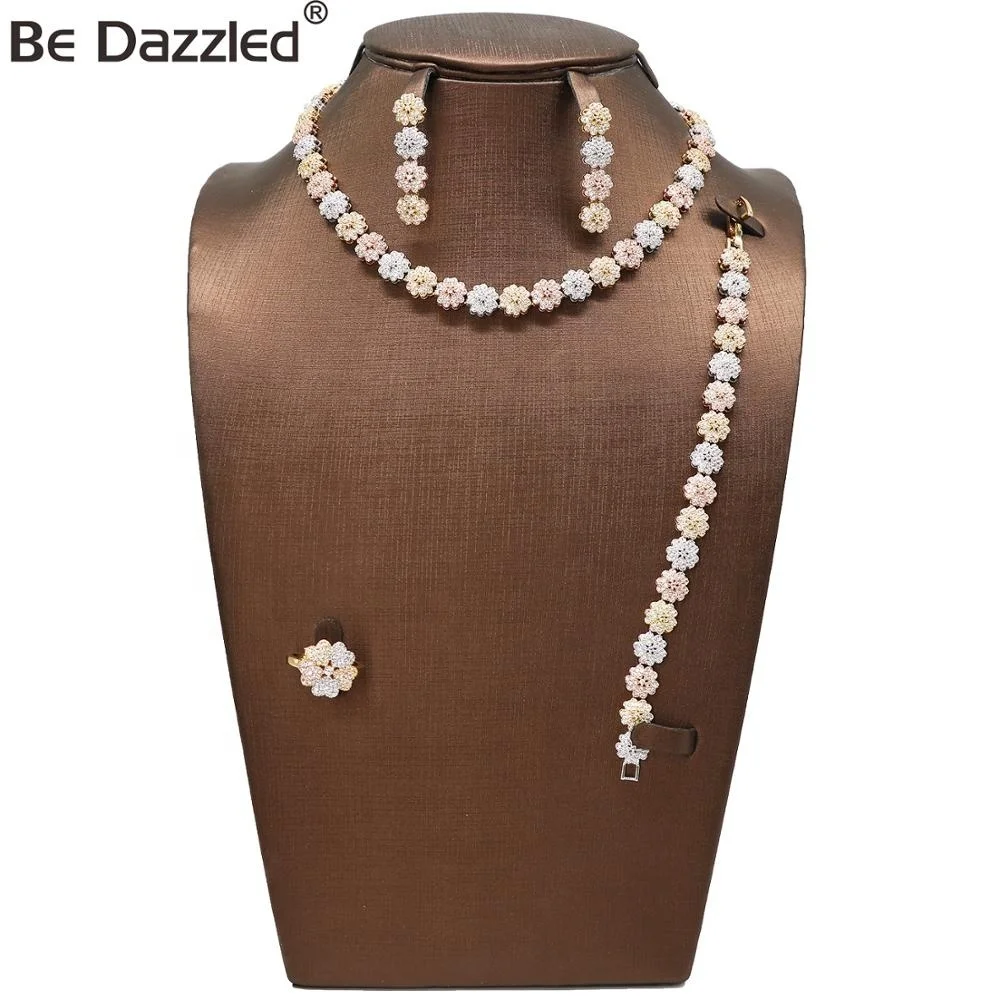 Bedazzled 4 piece customize big cz stone jewelry sets and wholesale chinese gold plated women accessories fashion jewelry set