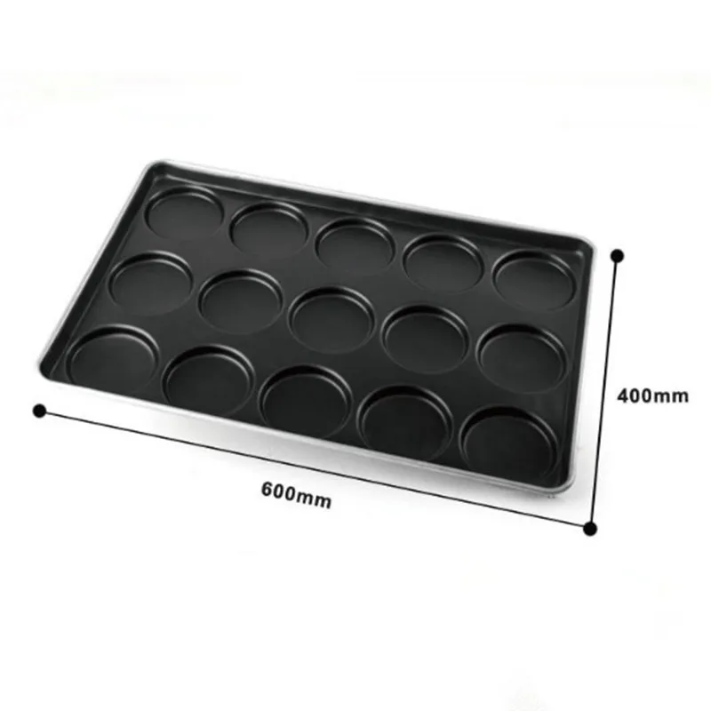 Commercial grade Nonstick 3.5/ 4/5 inch 15 Indents Round baking pan hamburger grill aluminum bun Pan 400*600mm