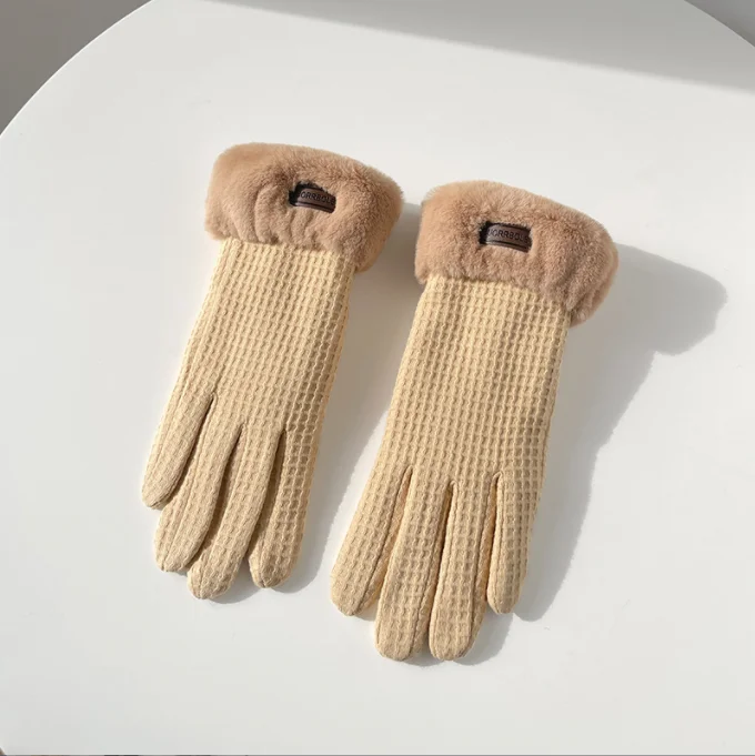 Зимние женские плюшевые утолщенные теплые перчатки для вождения зимние Нескользящие милые перчатки для сенсорного экрана варежки