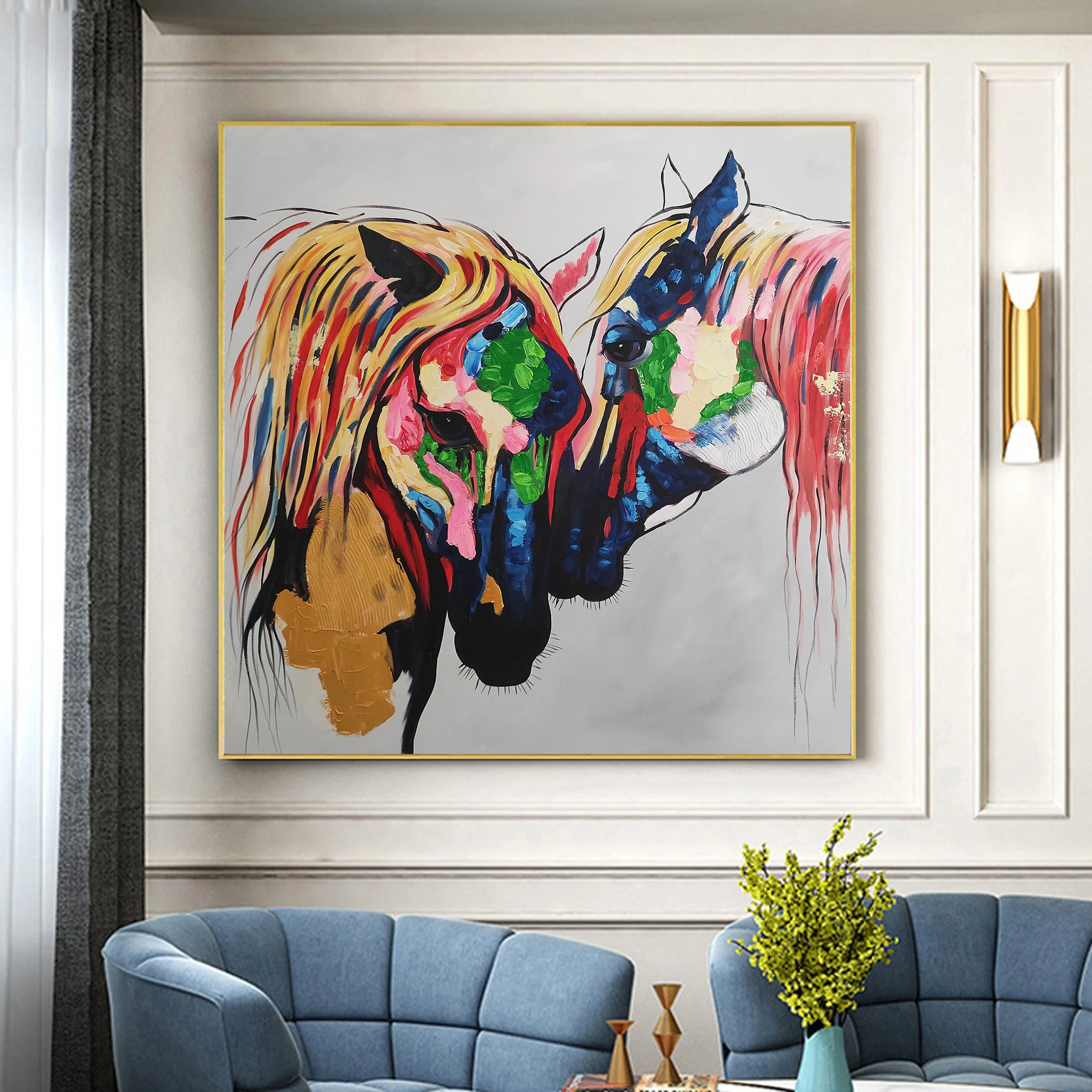 Animal Handpainted Abstract Horse Art on Canvas Colorful Oil Painting Pure Home Decoration