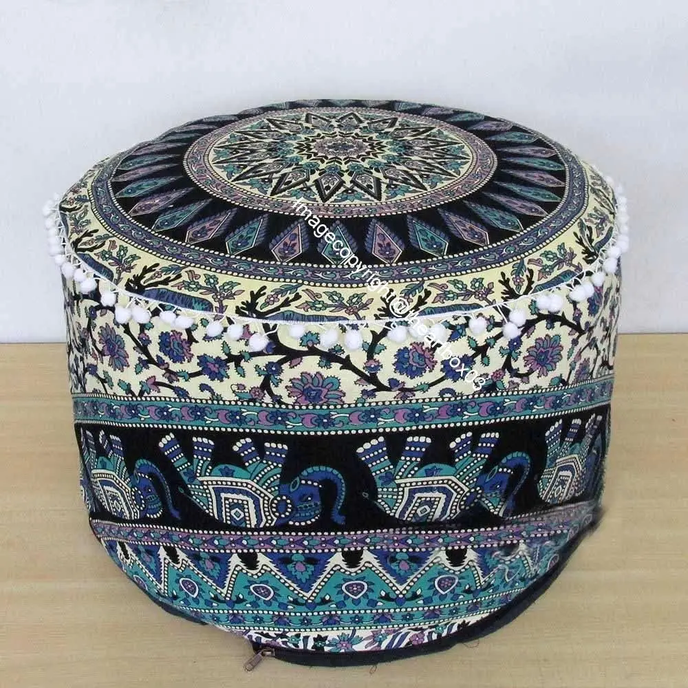 Animal Print Cotton Hippie Chair Stool Cover Ottoman Pouf Cover Mandala Pouffe Multiple Color Pouffe