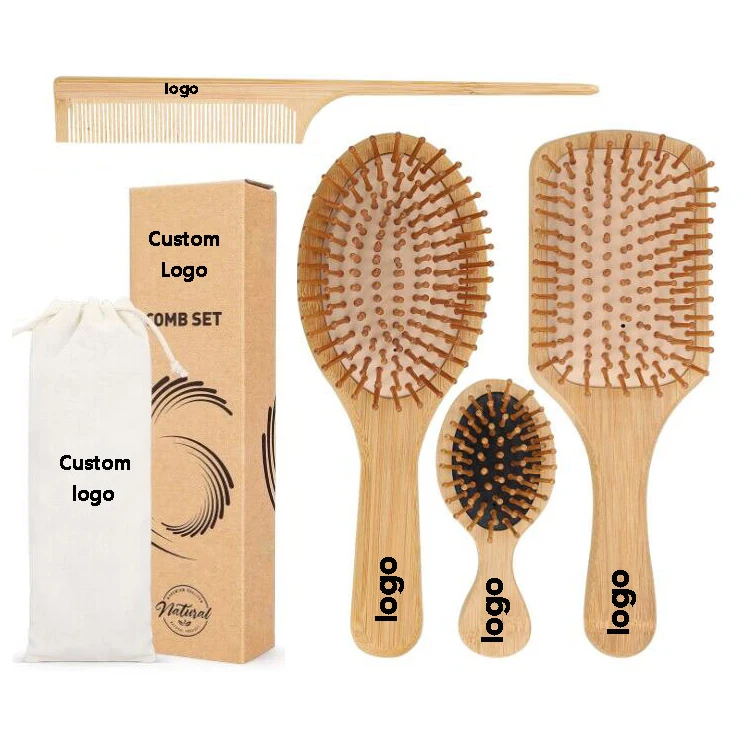 Eco friendly Natural Bamboo Massage Scalp  Airbag Cushion Brush Comb Custom Bamboo Paddle Brush Hairbrush Detangling Hair Brush