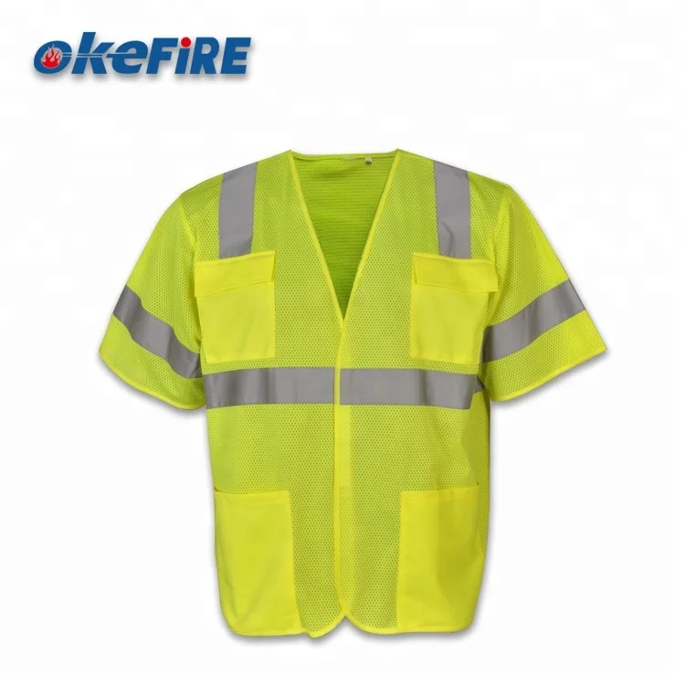 Okefire Custom Logo High Reflective 100% Polyester Cheap Breathable Yellow Reflective Print Safety T-Shirt