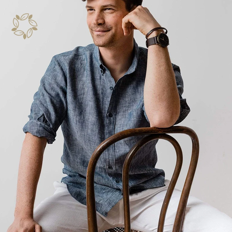 Organic linen shirt for men eco friendly shirts casual camisas  for men sustainable linen long sleeve button shirt