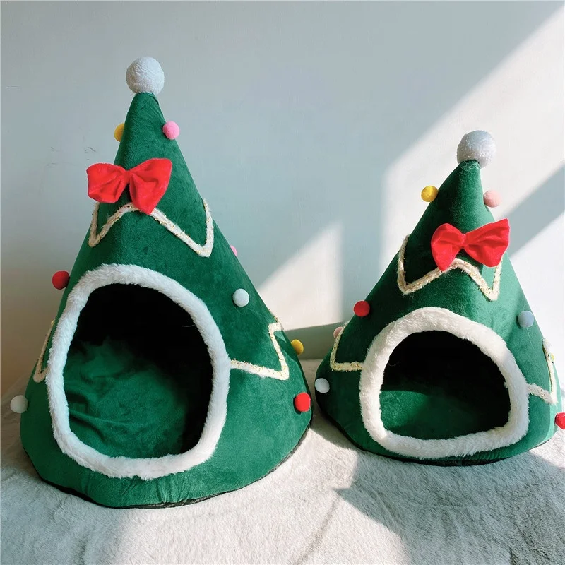 Christmas Tree Shape Pet Gifts House Warm Dog Felt Cat House Pet Supplies Bed Pet Sleeping House