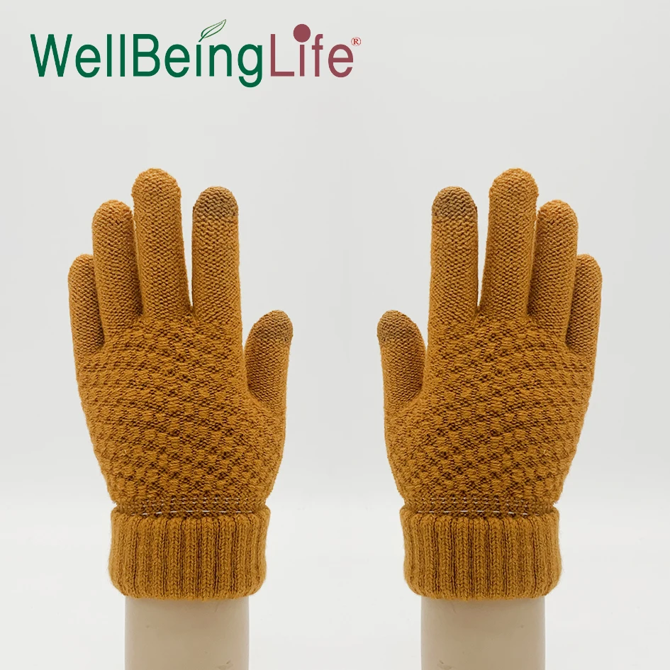 Fashion Wool Acrylic Knitted Mitten Touch Screen Gloves, Unisex Winter Warm Gloves, Women & Men Knitted Gloves
