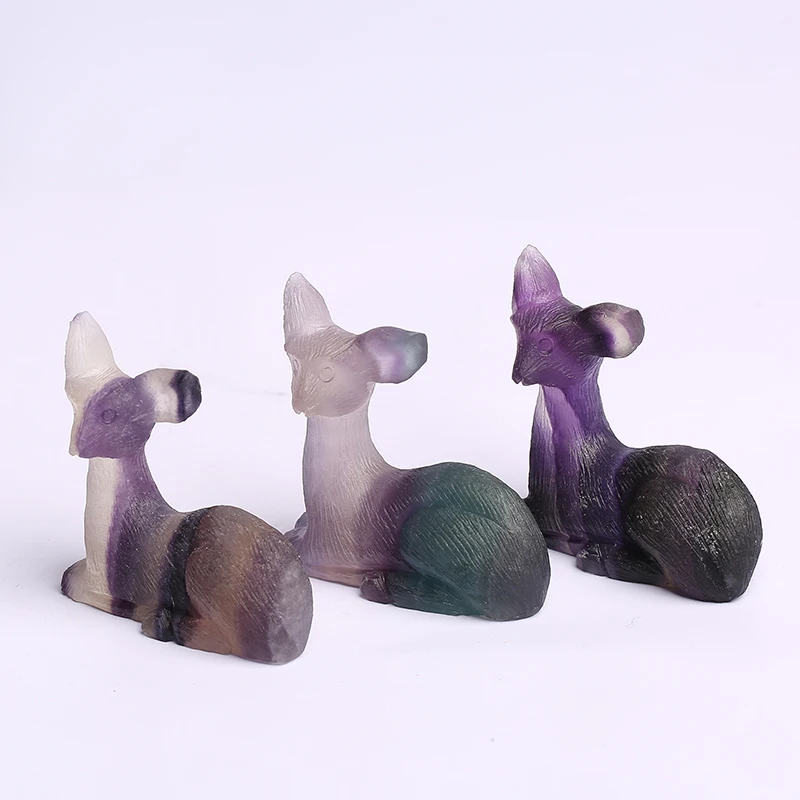 
Wholesale Natural Polished Colourful Fluorite Reiki Crystal Carving Deer Crystal for gift 