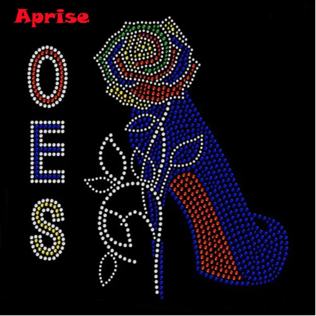 OES rose high heel  rhinestone transfer iron on custom rhinestone motif factory