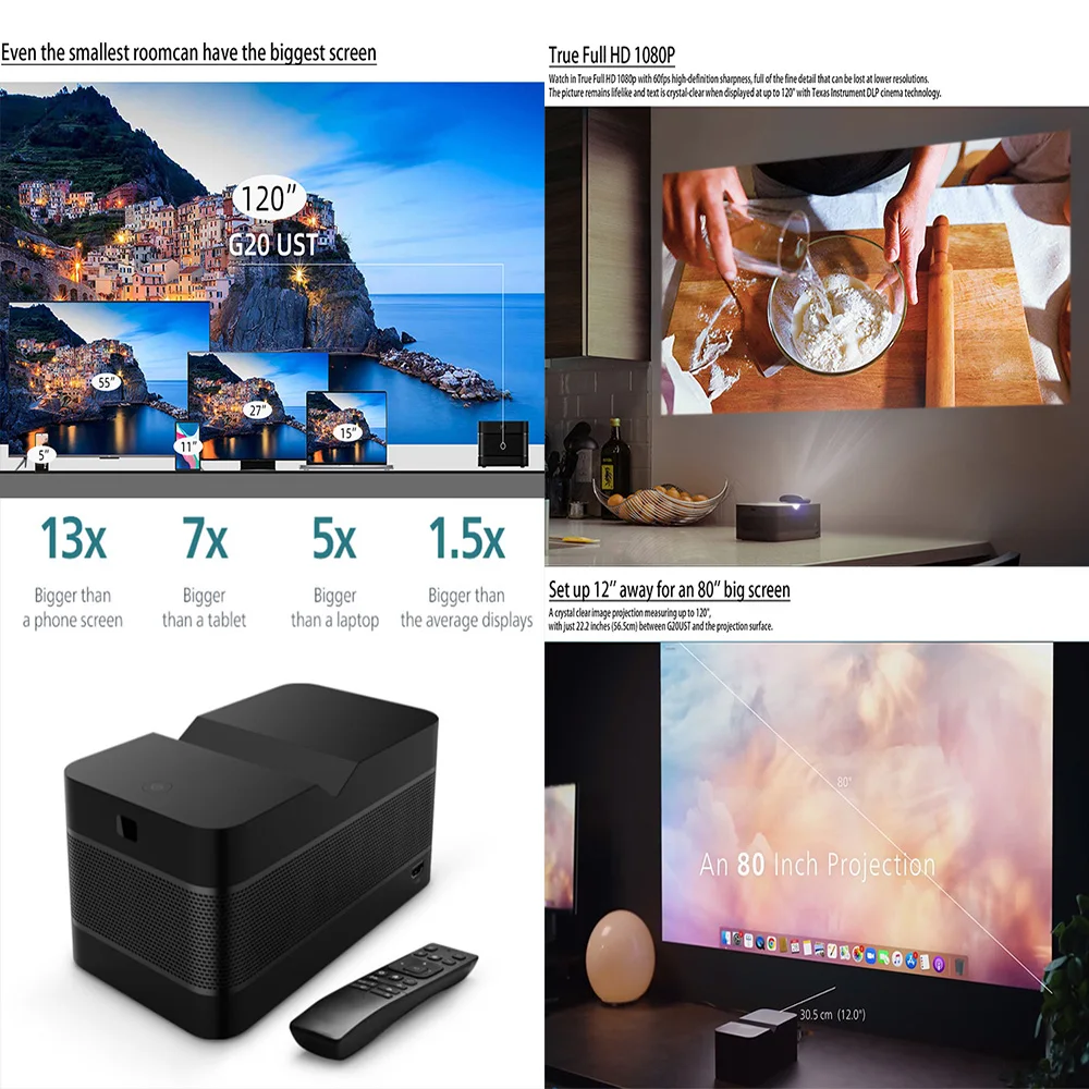 G20UST Ultra short focus 1080P 500 Ansi Lumens Auto focus Auto keystone home theater smart DLP Android projector for home use