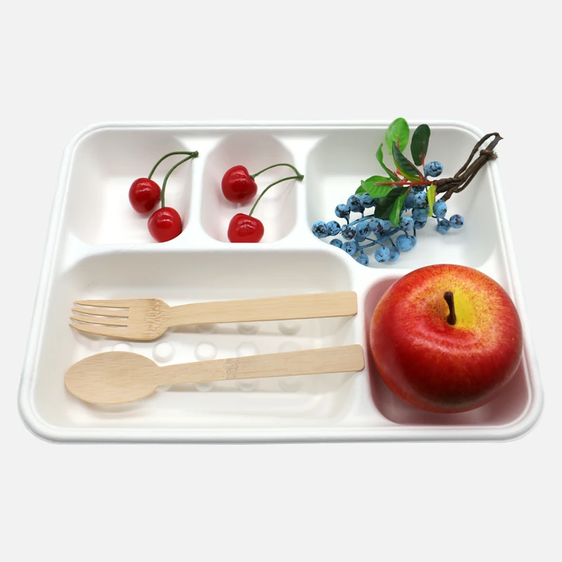 
Bagasse Plate 5 Bagasse Tray Tableware Sets Sugarcane Bagasse Tray Biodegradable Packaging Food Tray 