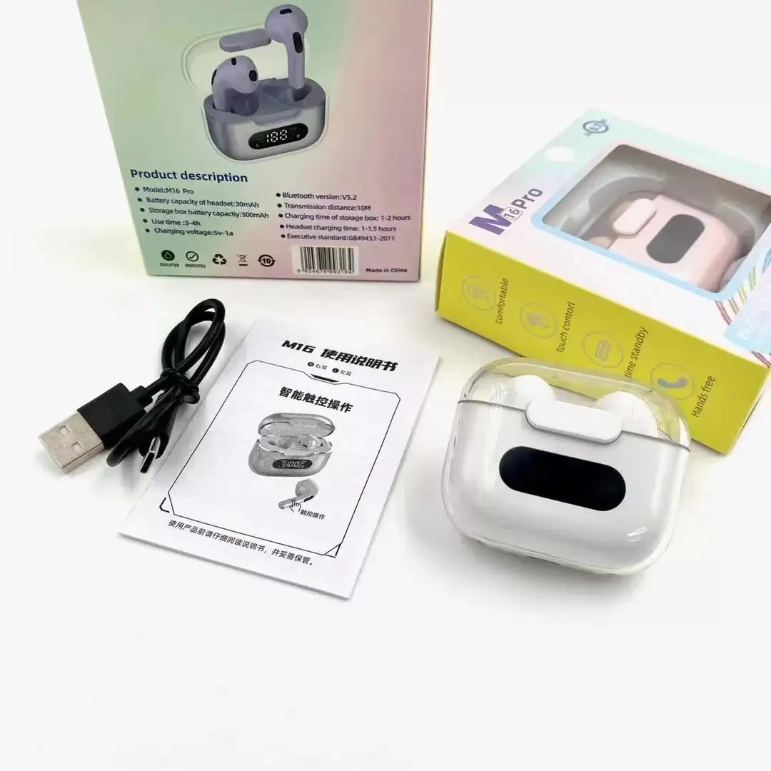 TWS M16Pro Wireless Earphones Waterproof Headphones Sport Touch controI Stereo Gaming Earbuds Mini Earbuds LED Headset M16PRO