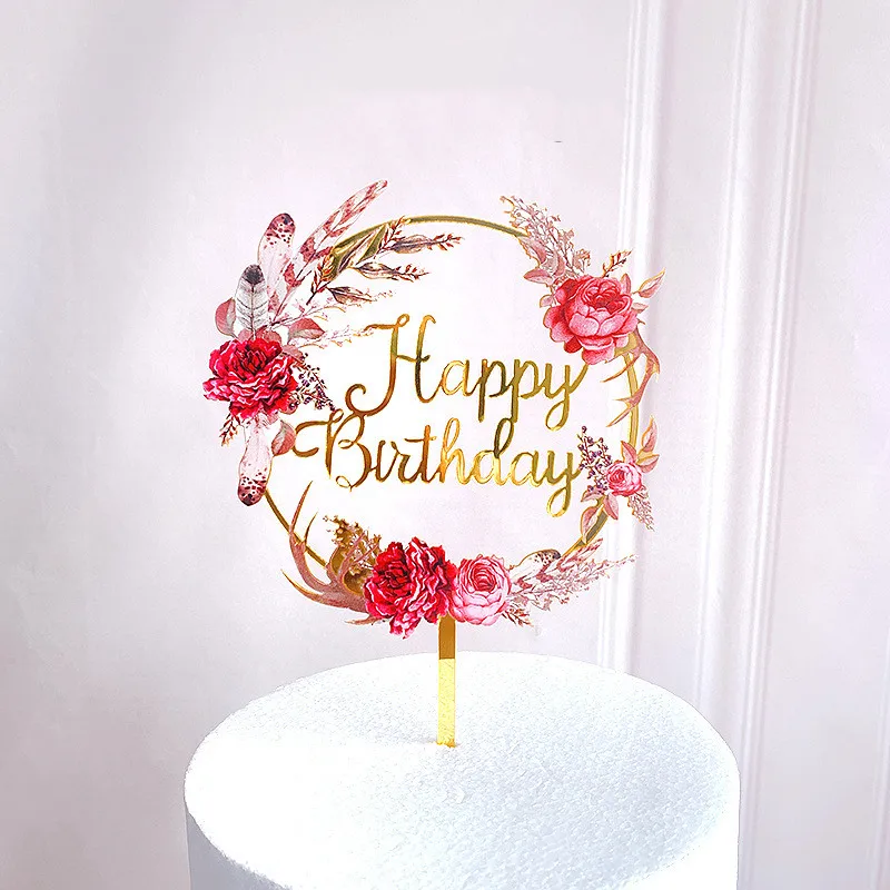 New Design Flower Birthday Cake Topper Decoration For Wedding And Happy Birthday Hot sale products