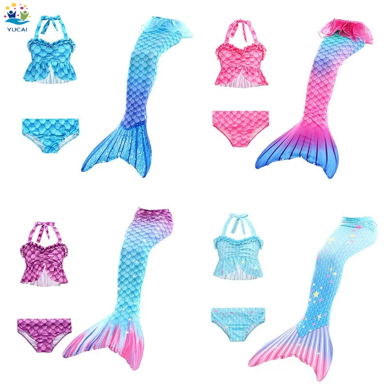3-Piece Mermaid costume  tail swimsuit girl Princess Skirt swimsuit suit children mermaid suit tail  Print Pattern for Children