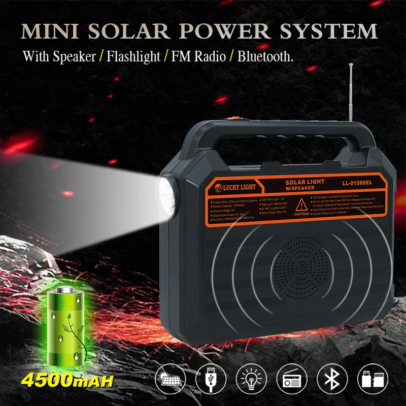EP-0158 Solar Energy System Lithium 18650 Battery Solar Power Kits All In One Solar Panel Design with FM Radio Wireless Speaker