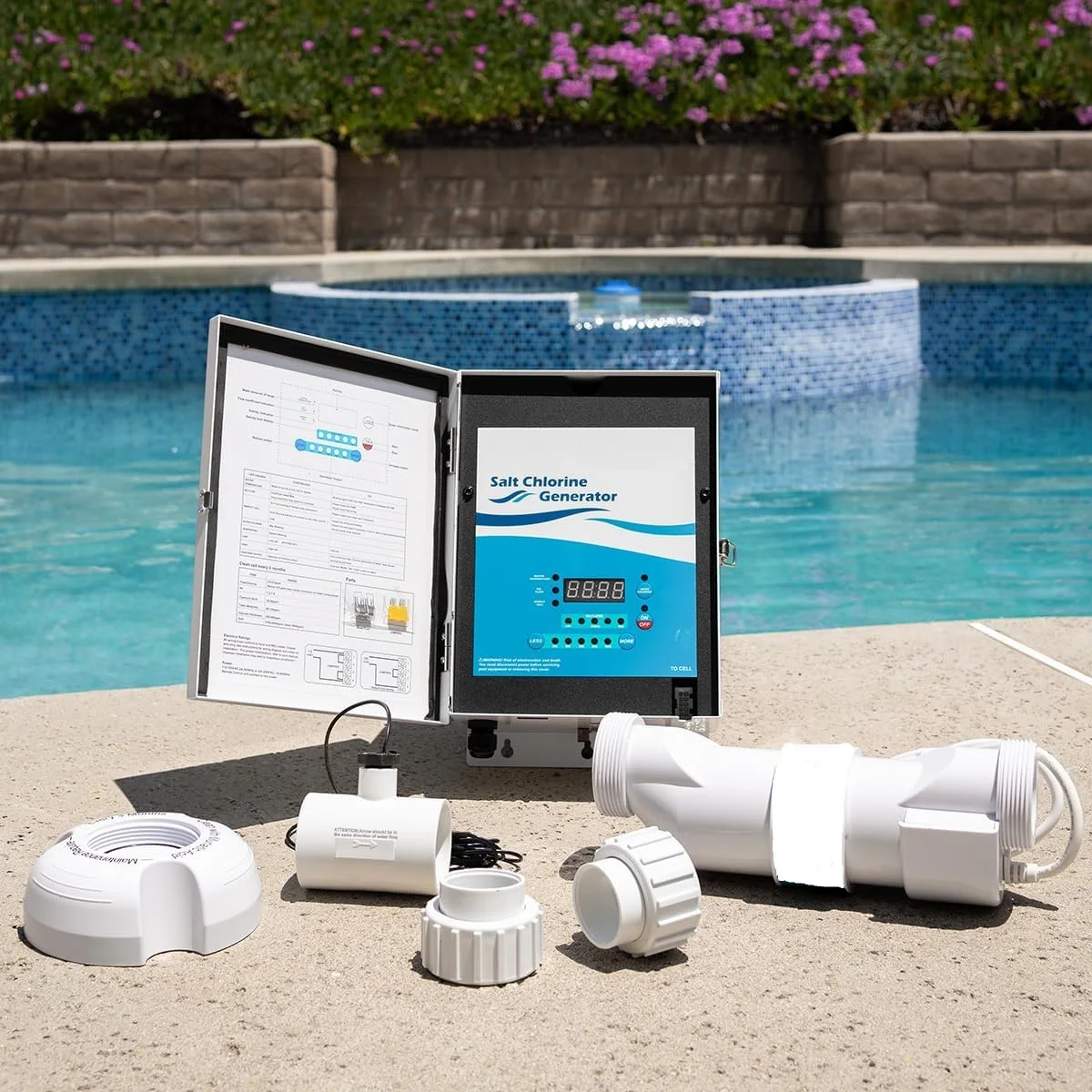 Pool Chlorine Generator Salt Chlorinator Flow Switch Plumbing Set to 40K Gallon Capacity