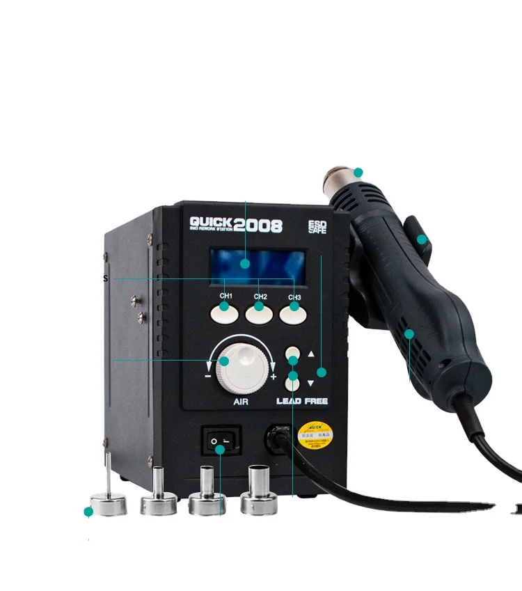 Quick 2008 Hot Air Gun Soldering Station Welding Solder Iron 110V 220V BGA SMD PCB IC Repair Solder Rework Station