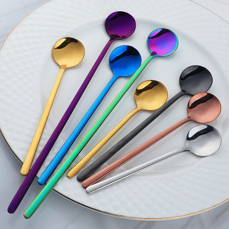 Buygo Round Long Handle 18/10 Stainless Steel Metal Coffee Dessert Spoon Stirring Tea Spoon