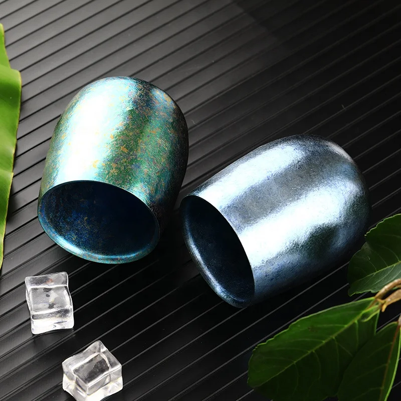 220ml Lightweight Colorful Double Wall  Titanium Stemless Wine Cup Mug