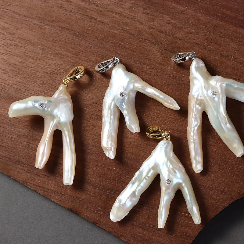S925 sterling silver universal buckle pendant natural freshwater pearl baroque chicken claw inlaid with diamond exaggerated diy
