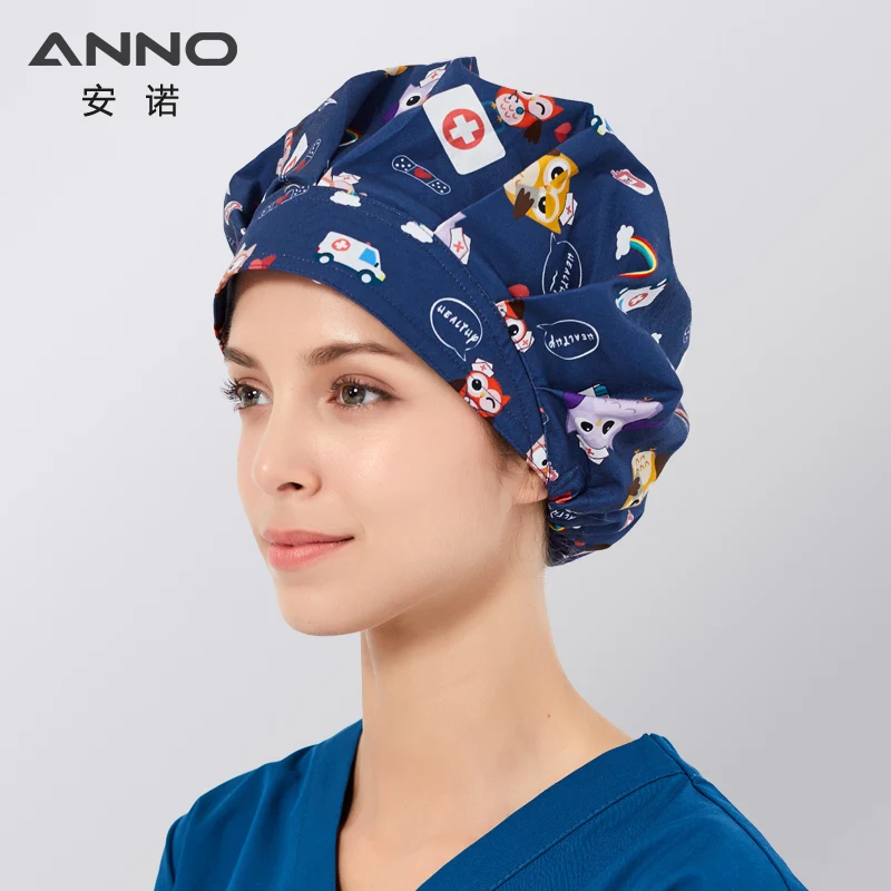 ANNO Woven Head Clip Color Surgical Hats Print Doctors Hair Medical Nurse Operating Room Caps