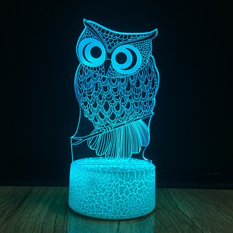 Owl 3D Night Light Optical Illusion Lamp 7 Colors Change Touch Sensor USB Bedside Lamps LED Table Desk Light